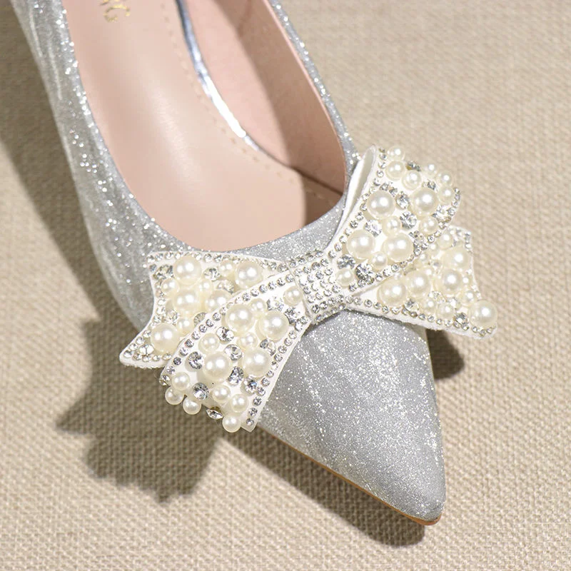 Women Loafers Silver Crystal Flat Shoes Designer Shoes Women Bridal Shoes Bow Flat Heel Wedding Shoes 2023 New Zapatos De Mujer