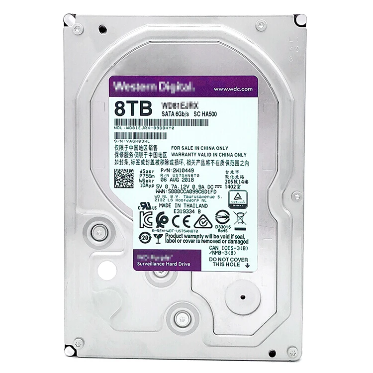 

Hard Disk Drive Purple HDD WD82EJRX 8T Security DVR NVR 3.5 Inch Hard Disk
