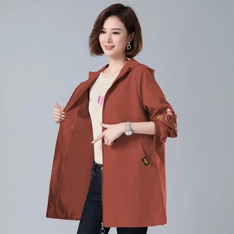 

2022 New Autumn Women's Jacket Long Coat Hooded Windbreaker Famale Fasion Causal Basic Coats Loose Jackets Outwear F-268