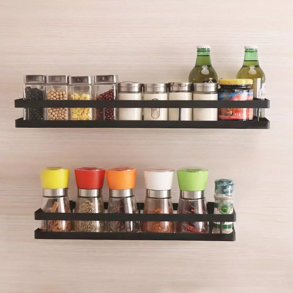 

2022Kitchen Organizer Wall Mount Bracket Holder Wall Storage Shelf For Spice Jar Rack Cabinet Shelves Kitchen Gadgets Supplies