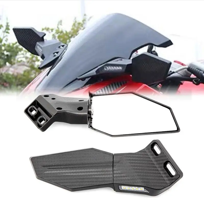 

Motorcycle Rearview Mirror With LED Turn Signal Lights Fixed Wind Wing Rear View Reflector Modified Parts