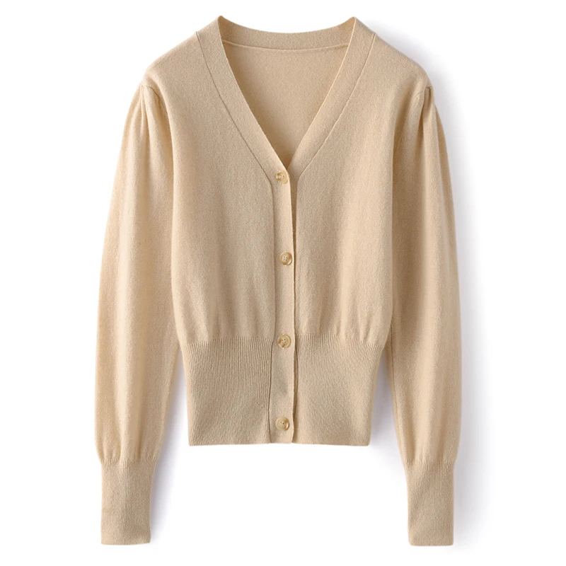 

Hot Sale 2022 Autumn New 100% Pure Cashmere Cardigan Knitted Sweater Women's Soft Fashion V-Neck Cardigans Short Style Coat