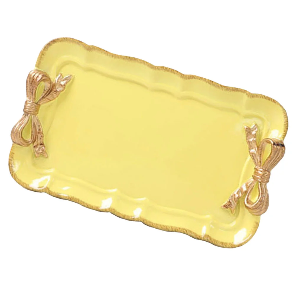 

1pc Vintage Jewelry Fruit Tray Resin Storage Tray Home Decorative Plate (Yellow)