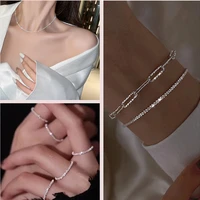 luxury simple jewelry set fashion zircon necklace bracelet for women 2022 new korean trendy sparkling ring wedding accessories