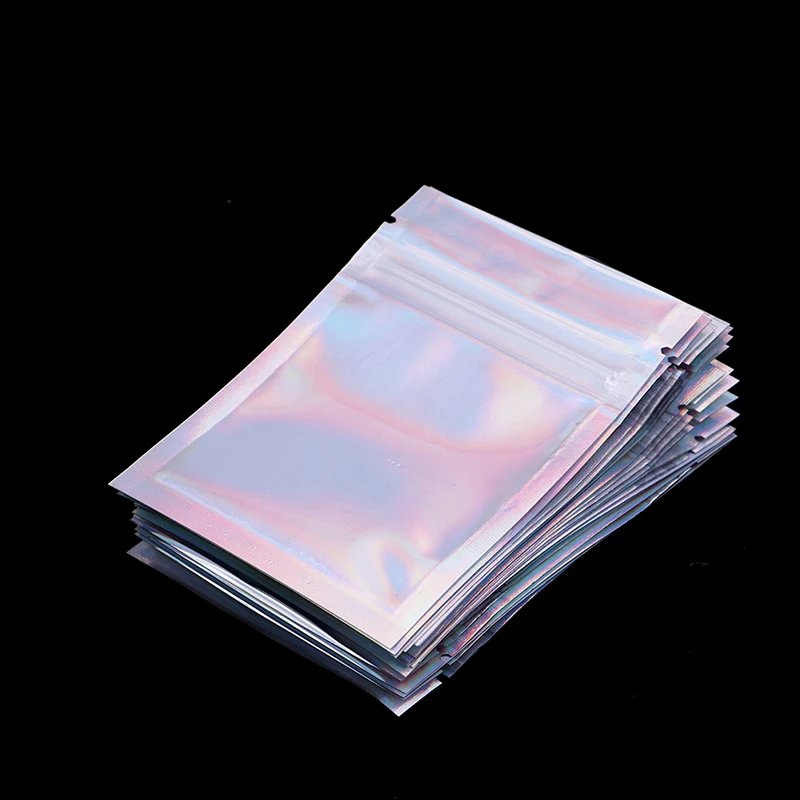 

20pcs Translucent Iridescent Zip Lock Bags Laser Holographic Makeup Storage Food Bag Plastic Xmas Gift Packaging Cosmetics Bags