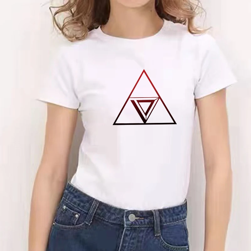 

Fashion T-shirt Top Autumn Triangle Printed Chic Harajuku Neck Casual Retro Top Women's Fashion T-shirt,Drop Ship