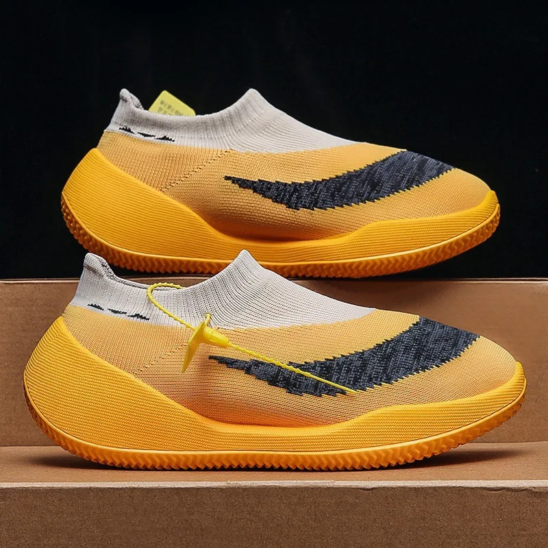 

Thick Soled Men's Summer Sports Shoes 2022 Lazy People Wear Fashionable Mesh Fly Woven Sneakers Light Running Men Shoes SIZE 45