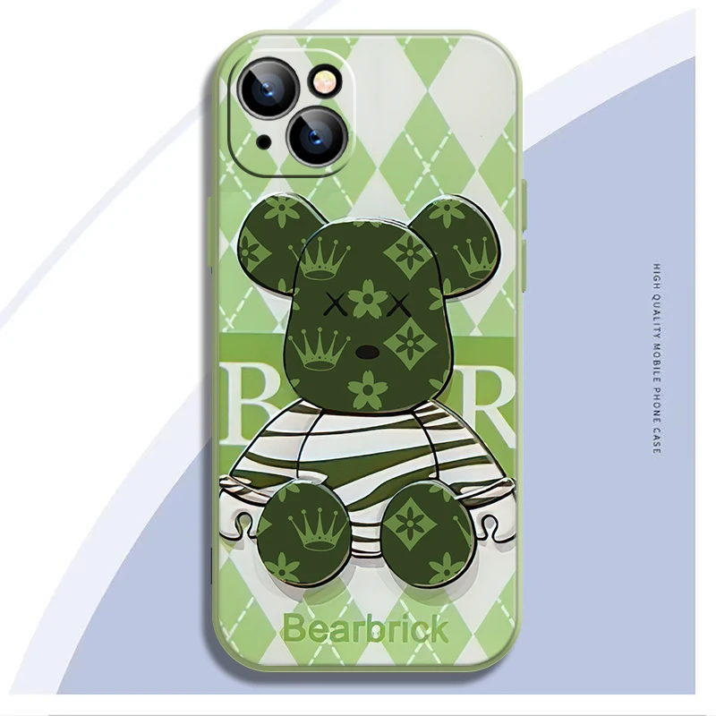 Клетчатый чехол для телефона с куклой и медведем iPhone 13 12 11 Pro Mini X XR XS MAX 6 7 8 Plus