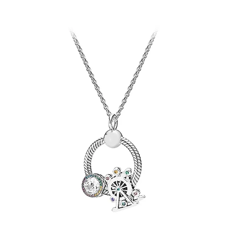 

100% S925 Sterling Silver O Necklace Colorful Rainbow Ferris Wheel String Decorated With Lucky Valentine's