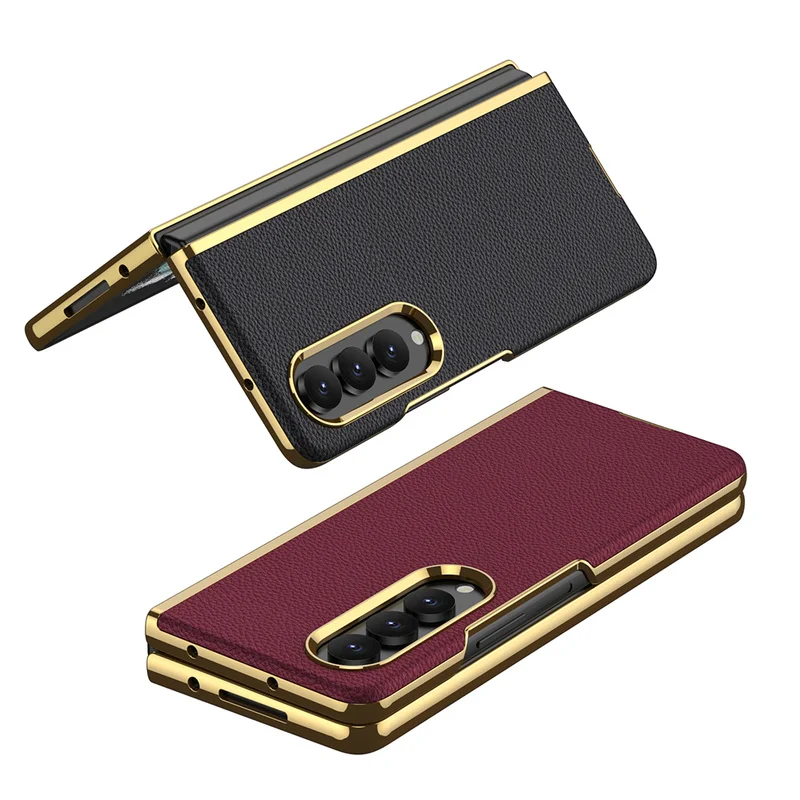 

Vintage Leather Protective Case for Samsung Galaxy Z Fold4 Case Gold Plating Edge Shockproof Cover for Samsung Z Fold 4 Case