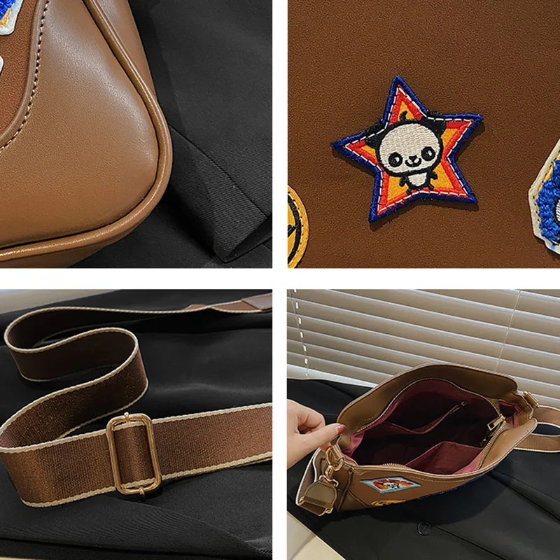 Women Leather Fashion Shoulder Bags New Wide Shoulder Strap Messenger Bag Large Capacity Commuter Tote Satchel Casual Versatile