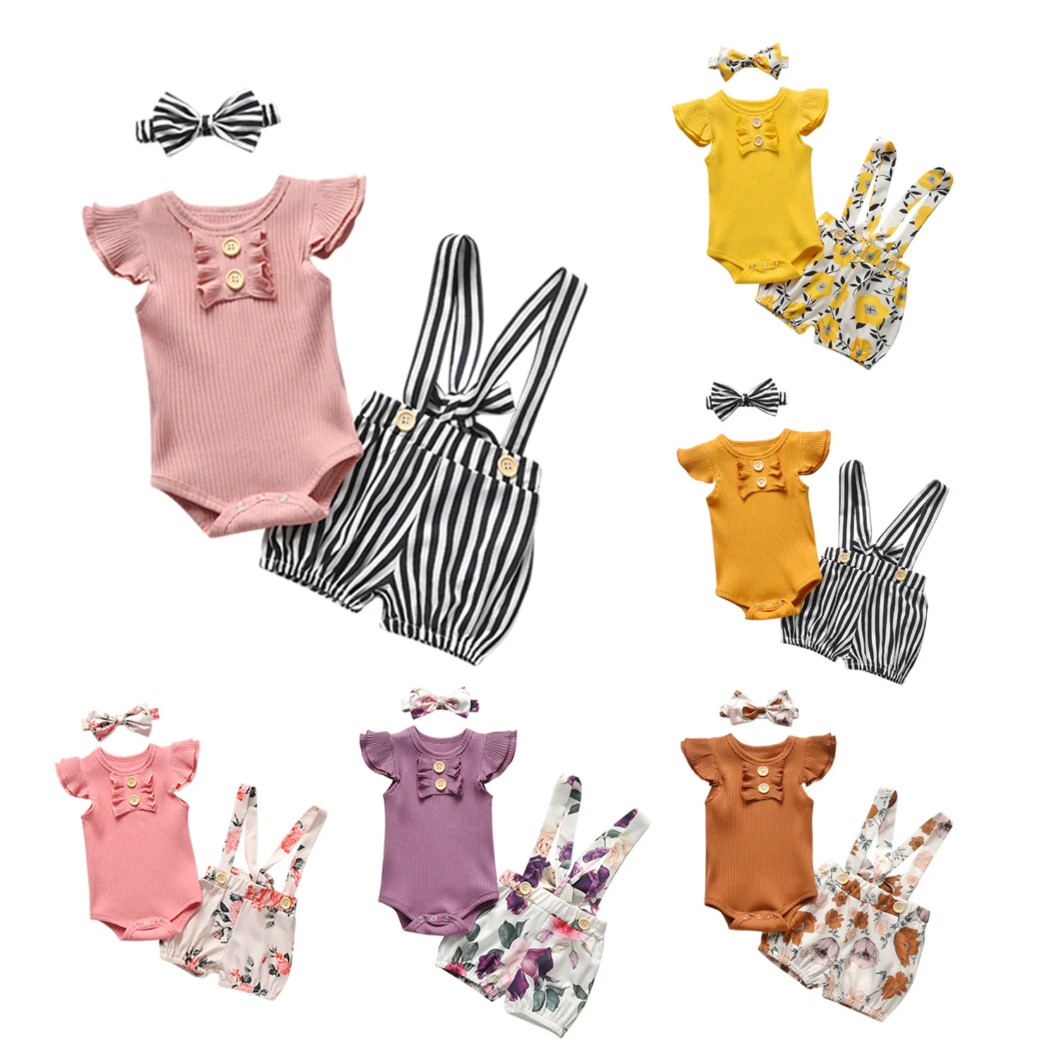 

2022ins New Baby Girl Tights Suspender Shorts Set Popular Infant Bodysuit Child Two-piece Set Baby Headband Three piece set