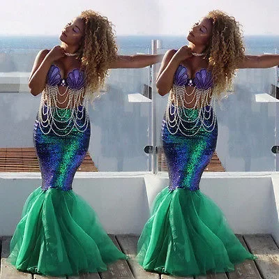 

Sexy Women Mermaid Costume Skirt Fancy Party Cocktail Sequins Maxi Skirts Mermaid Tail Party Evening Vestido Plus Size