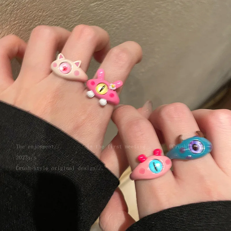 

Симпатичное красочное кольцо с глазами монстра мода сладкий мультфильм открытое регулируемое кольцо на пальце Y2K для женщин Дружба Пара Юв...