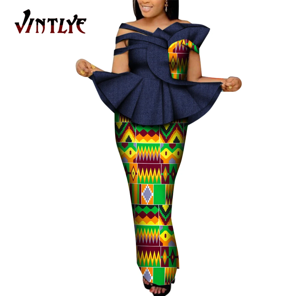 Модный женский комплект из юбки и топа африканская одежда для женщин 2 предметов
