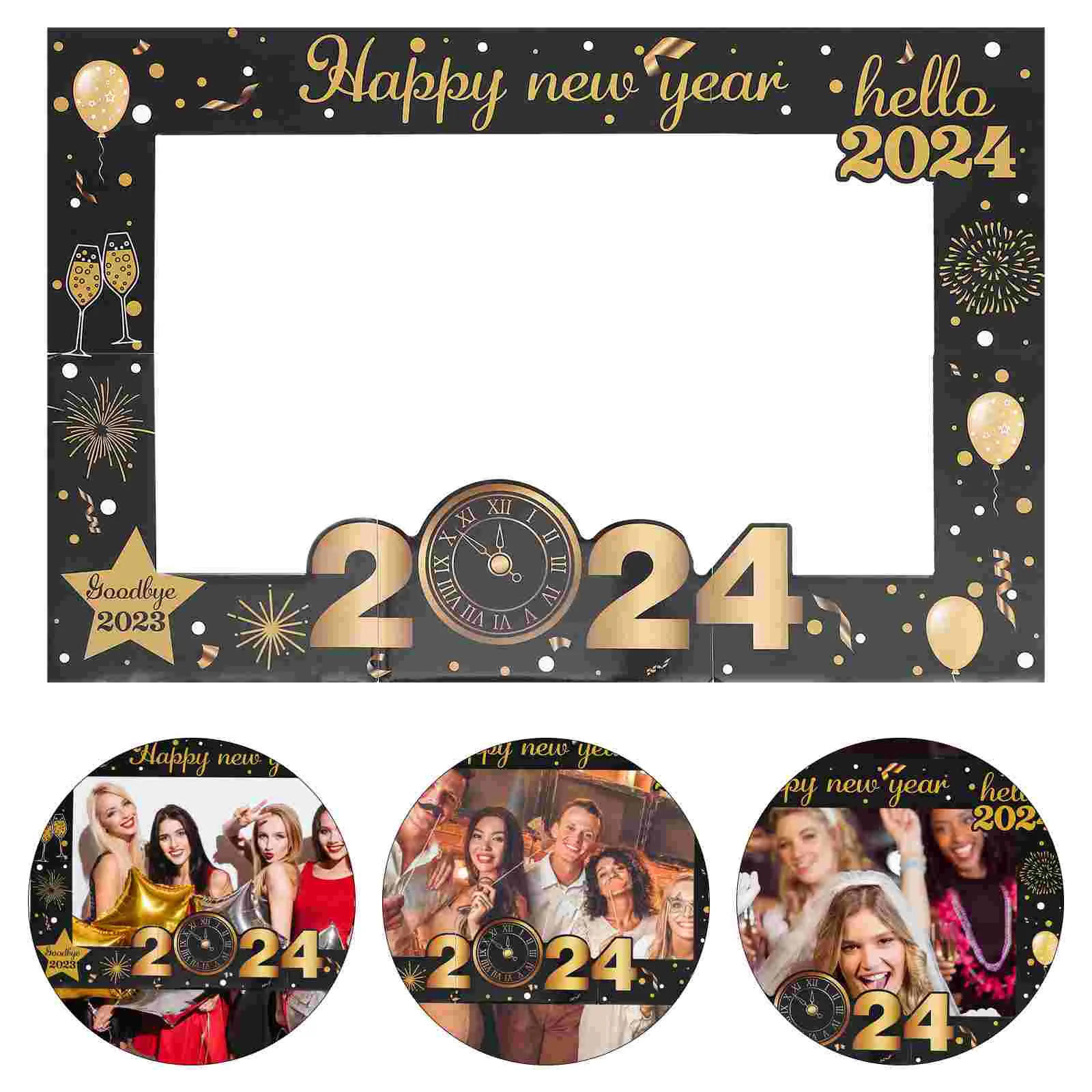 

New Year Photo Booth Frame Booth Prop 2024 New Year Hand-held Photo Prop