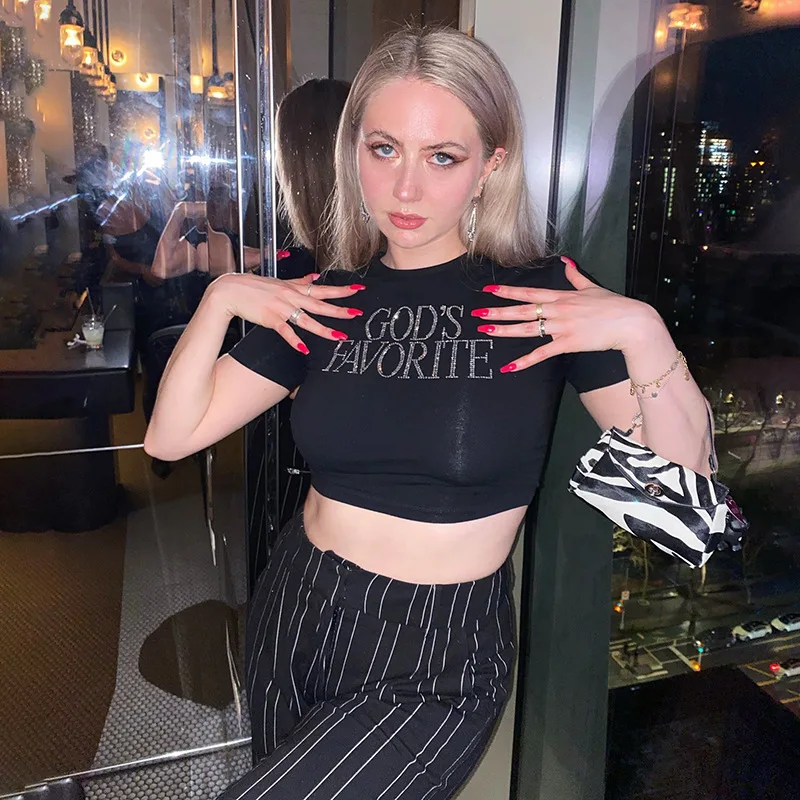

Summer New 2022 Round Collar Pullover Short Sleeve Letter Ironed Drill Crop European And American Women'S Top T-Shirt