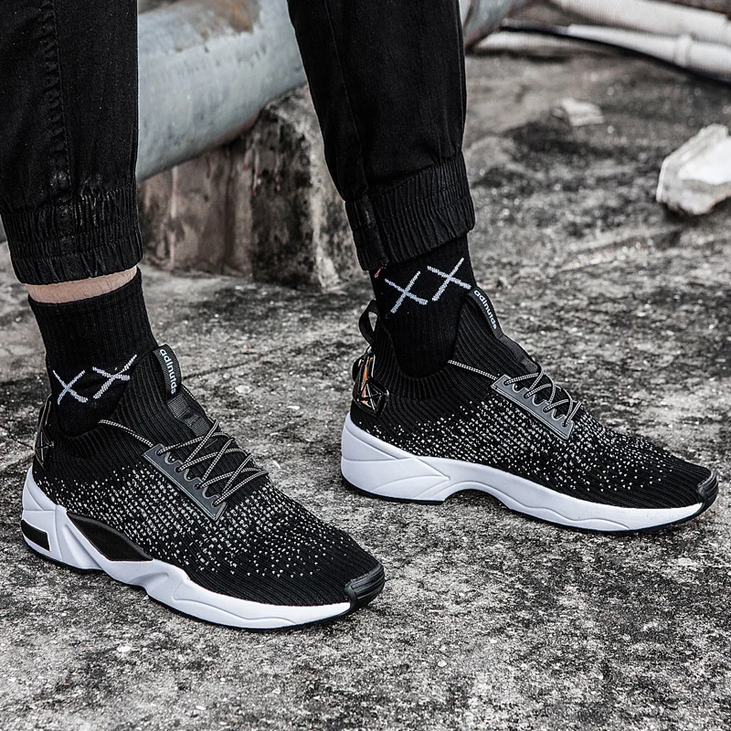 Men Women Running Shoes soft sole Breathable air mesh Marathon light sole Men's Reflective socks shoes Summer tenis masculino