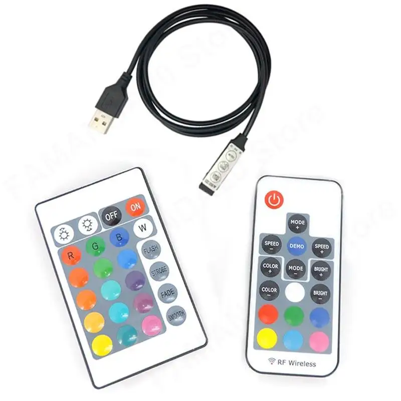 Фото Мини-3 клавиши USB 5V mini 17key 24key 4Pin RGB светодиодная лента RF Контроллер Кабель управления Дистанционный диммер для светодиодной ленты M20 №1