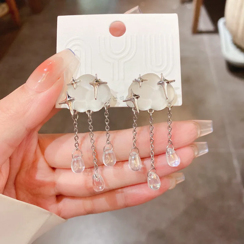 

Silver Needle, Star Cloud, Water Drop, Tassel Earrings, Ins Style, Small, Fresh, Sweet And Cool Niche Fashion, Net