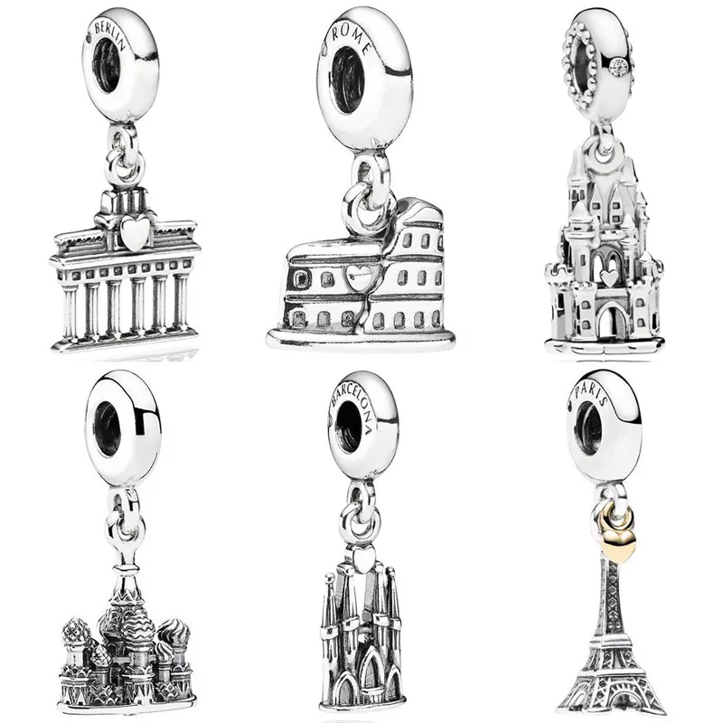 

Berlin Brandenburg Gate Roman Colosseum Eiffel Tower Pendant Beads 925 Sterling Silver Charms Fit Pandora Bracelet DIY Jewelry