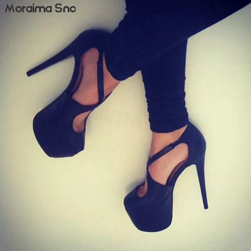 Apricot Round Head Hollowed Out Sandals Large Size Nightclub Water Table Thin Heel Fish Mouth Shoes Sexy Fashion Women Sandals