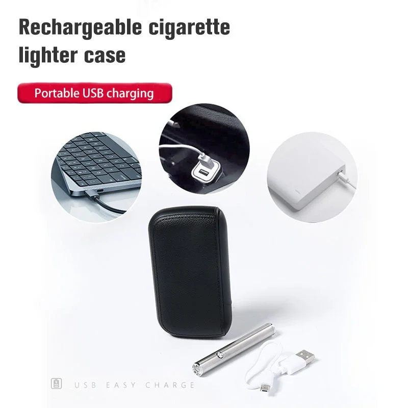 Новый дизайн стильный кожаный Встроенный чехол для сигарет с USB-зажигалкой
