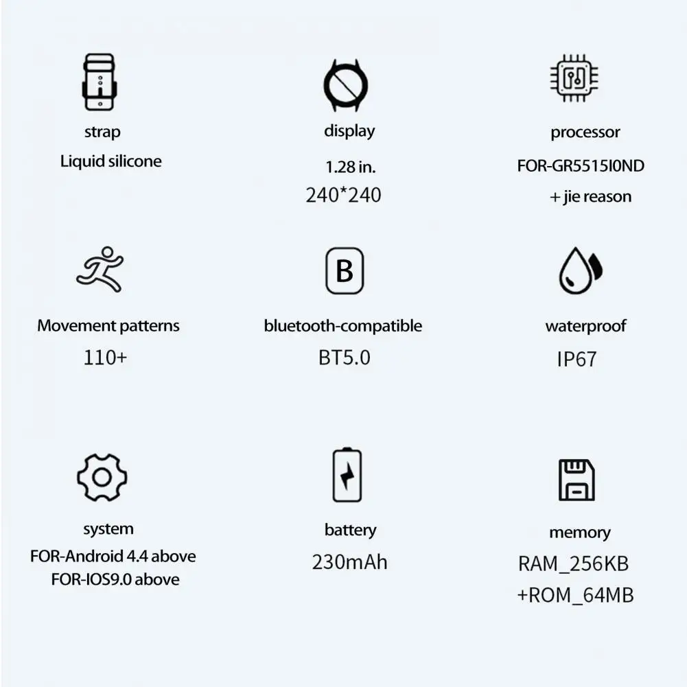 KR08 Smart Watch Men Women Bluetooth Fitness Tracker Bracelet Sport Heart Rate Blood Pressure Kids Smartwatch For IOS Android