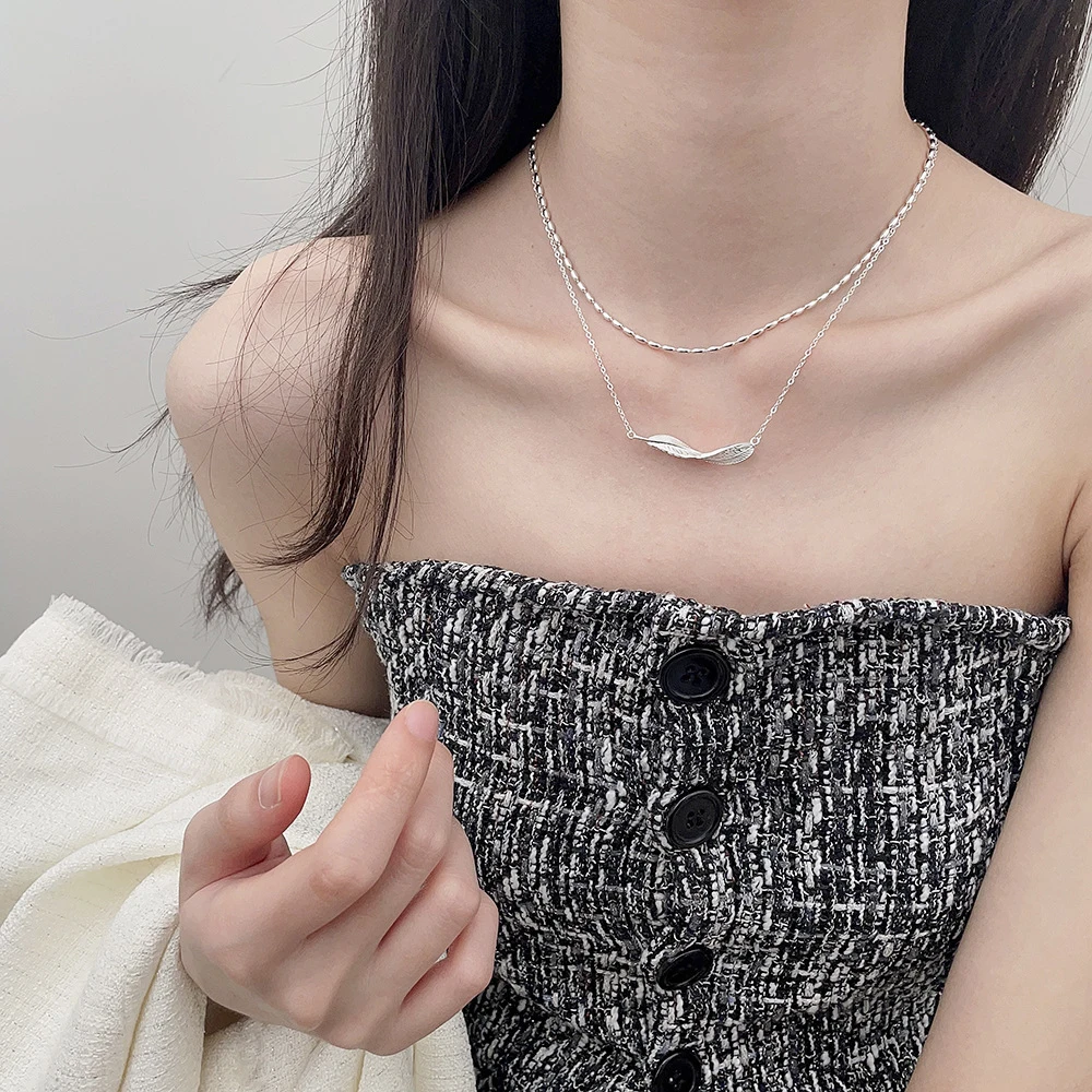 

Amaiyllis 925 Sterling Silver Light Luxury Feather Necklace Pendant Niche Fashion Women's Clavicle Chain Necklace Jewelry