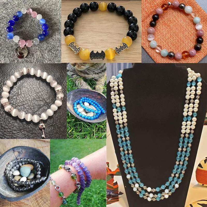 Natural Stone Colorful Moonstone Cat Eye Beads Jewelry Making Smooth Loose opal DIY Charm Bracelet Necklace Jewelry