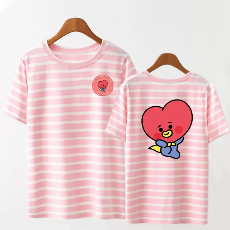 Kpop Bangtan Boys имя V Fan поддержки 2021 летняя полосатая аниме с коротким рукавом