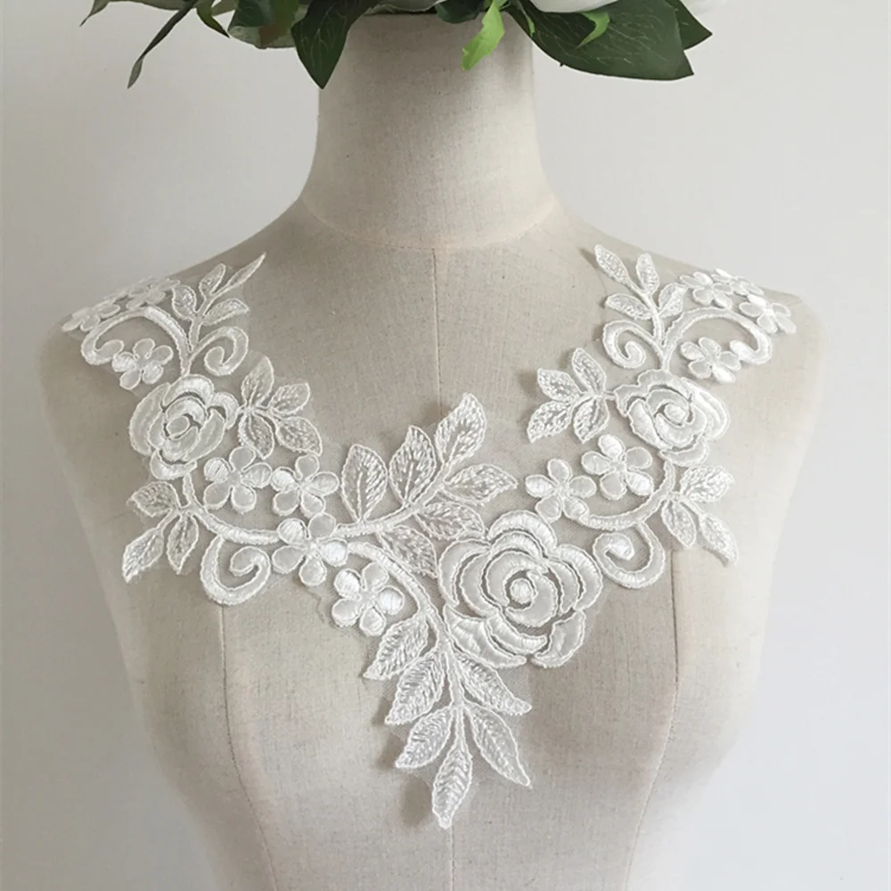 

Best Selling Embroidery Beautifully Patches Rose Flowers Applique Fabric Wedding Dress Patches Stitched Trim Sewing Textiles FG7