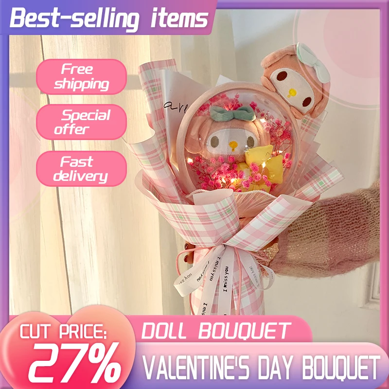 

Sanrio Kawaii Cinnamoroll My Melody плюшевая игрушка букет цветов Милая мультяшная Мягкая кукла девочка подарок на день Святого Валентина Рождество