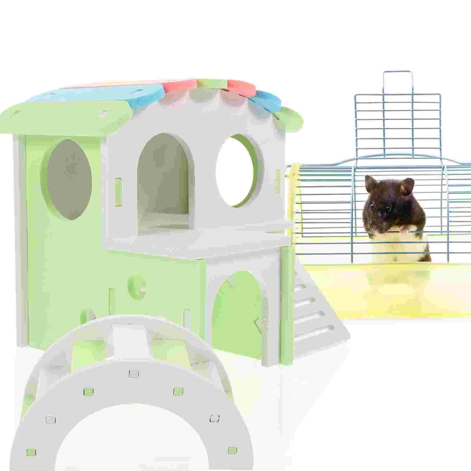 

Wooden Guinea Toys Cat Gerbil Hideout Climbing Accessories Hamster Cage Hideaway Hut Ladder House
