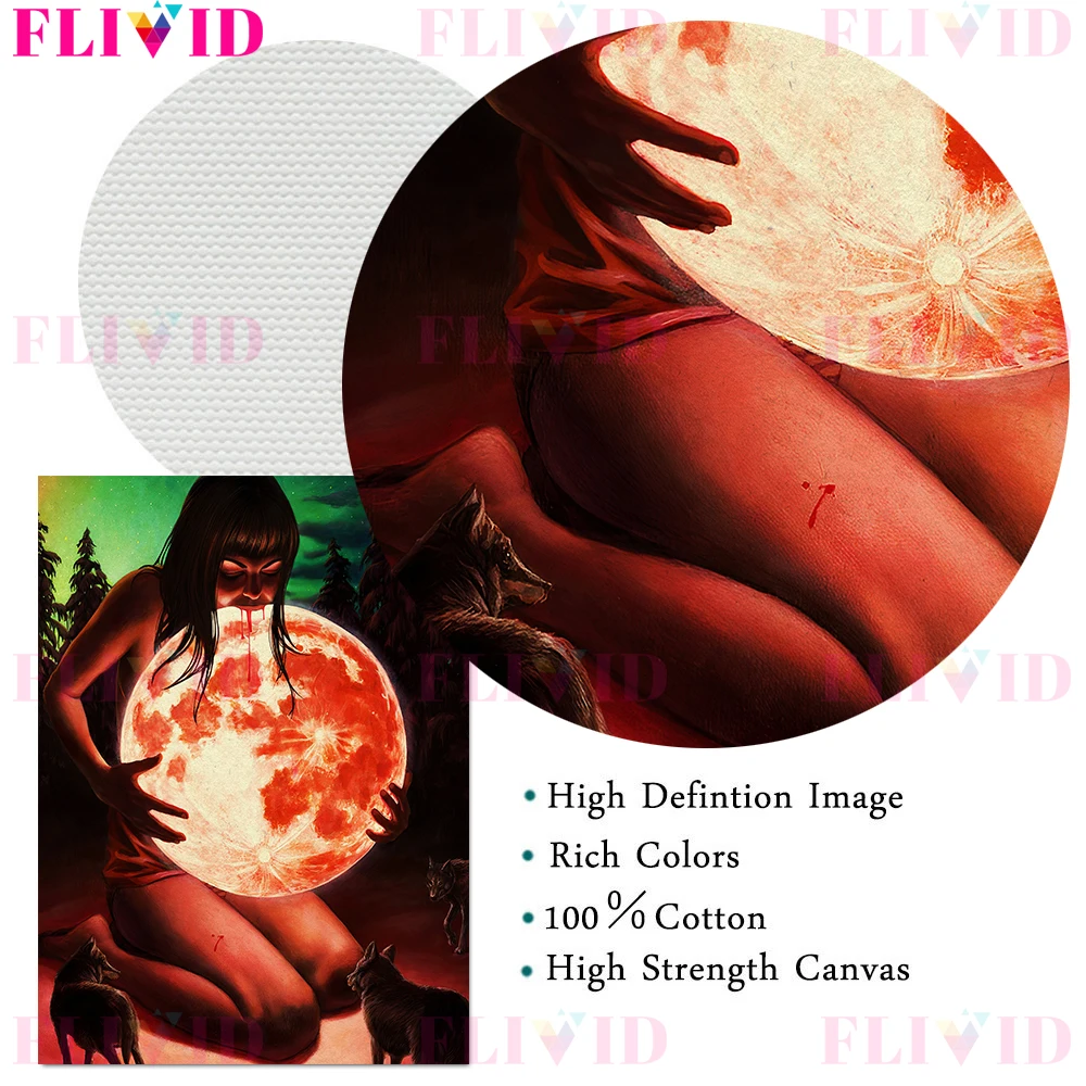 Дикая девушка Грызущая на Луне винтажная Настенная картина холсте Девушка в лесу