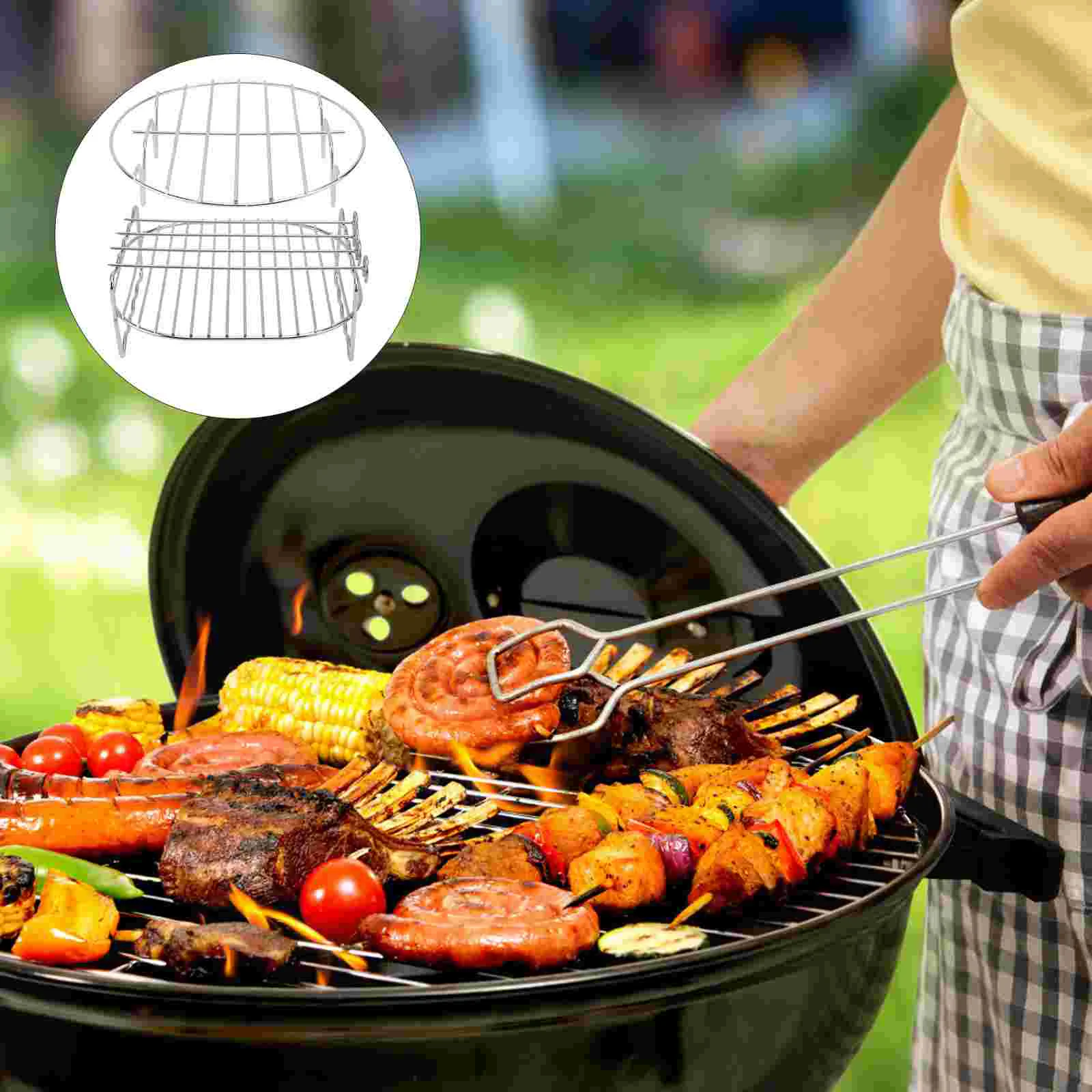 

Rack Air Fryer Skewer Steamer Double Layer Stand Bbq Steaming Baking Barbecue Round Grill Oven Grilling Wire Cooking Roasting
