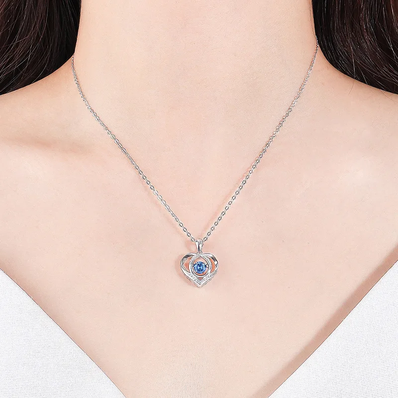 

Sterling Silver Pendant Necklace Lightweight Heart Alloy Jewelry Blue Gemstone for Women Girls