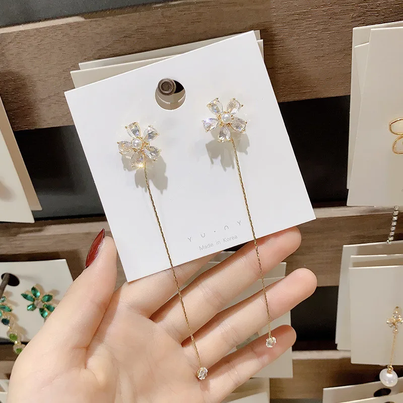 

New Fashion Flower Earrings Imitation Pearl Earrings For Women Korean Style Elegant Shine Crystal Drop Earrings Jewelry Gift