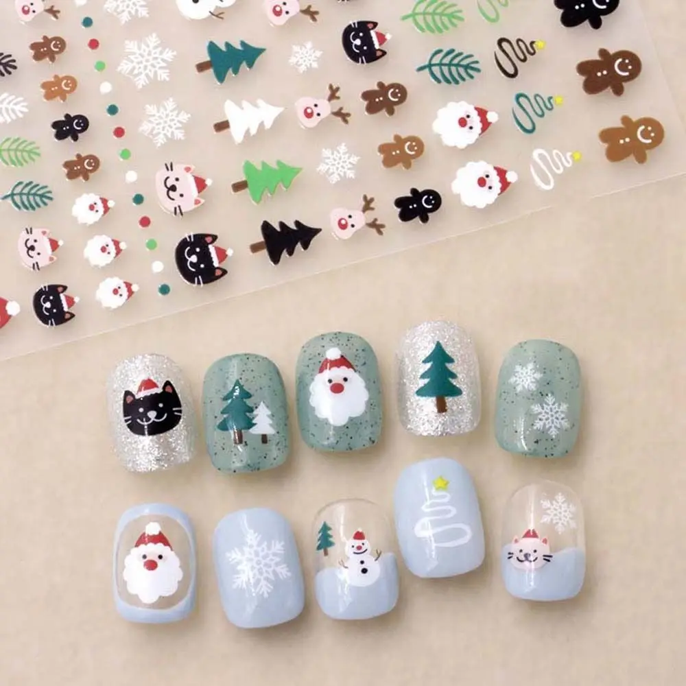 

Снежинка мультфильм Кот Санта Клаус медведи наклейки для ногтей Мультяшные наклейки для ногтей рождественские наклейки для ногтей украшения для ногтей