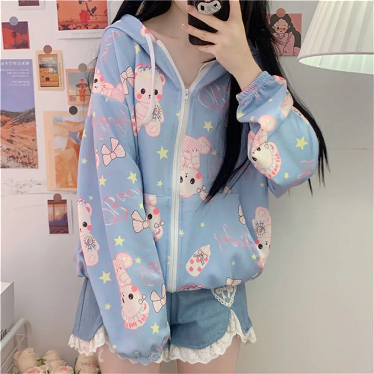 

Cute Dog Zipper Hoodie Girl Japan Funny Hip Hop Tops Autumn Fashion Women Punk Clothes High Street Harajuku Gothic Sweatshirt