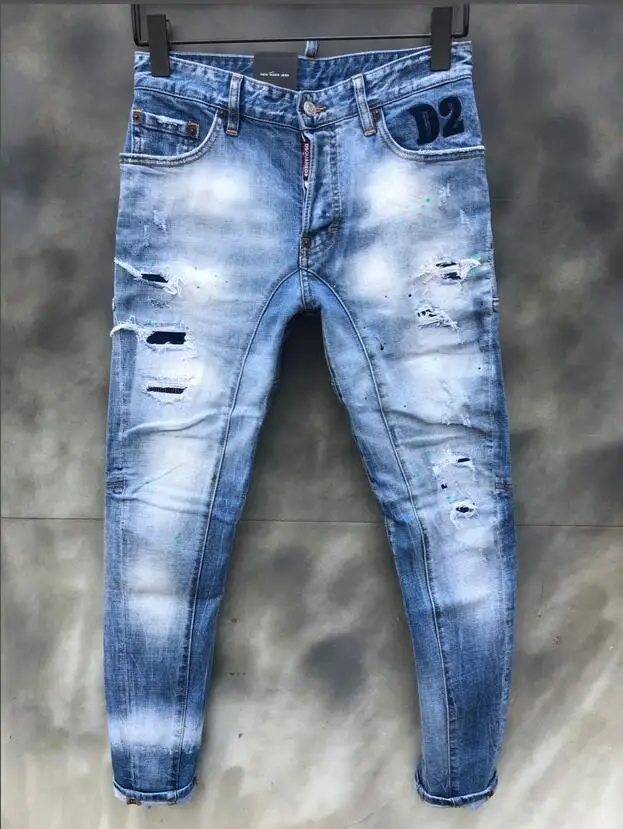 

New Style Women's/Men's Skinny Jeans Ripped Holes And elastic Paint Spray Stitching Beggar Pants T135#