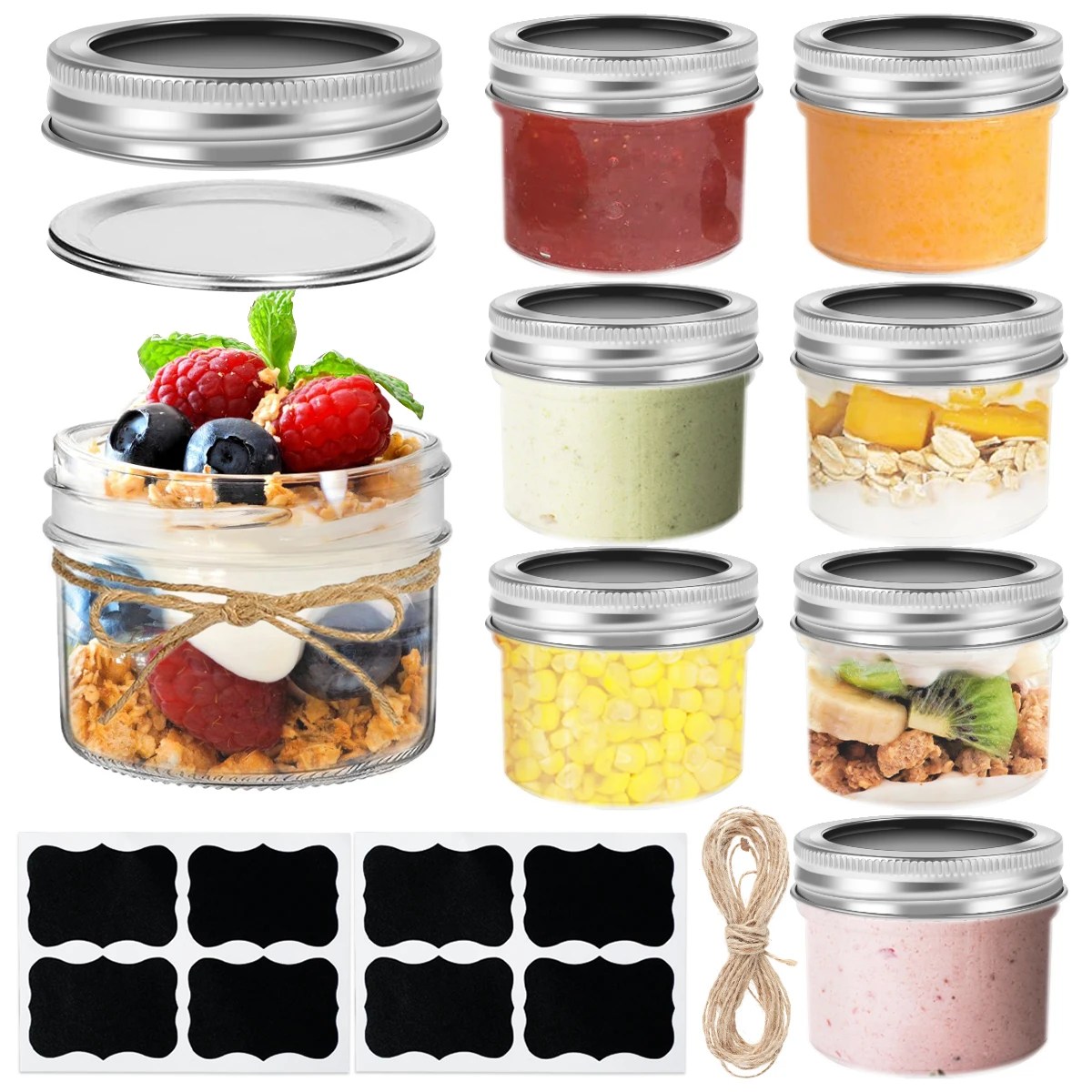 

8Pcs Mini Mason Jars 4oz/120ml Small Glass Canning Jar Stackable Regular Mouth Mason Jar with Lids and Seal Bands Sealed