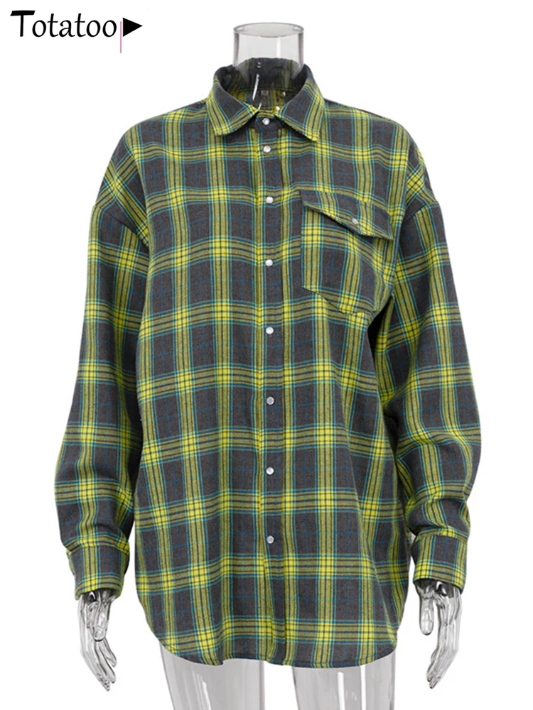 Винтажная женская клетчатая блузка Totatoop рубашки 2024 осенняя оверсайз на