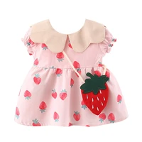 summer baby dresses korean cute doll collar short sleeve cotton print strawberry pink princess dressbag newborn clothes bc2096