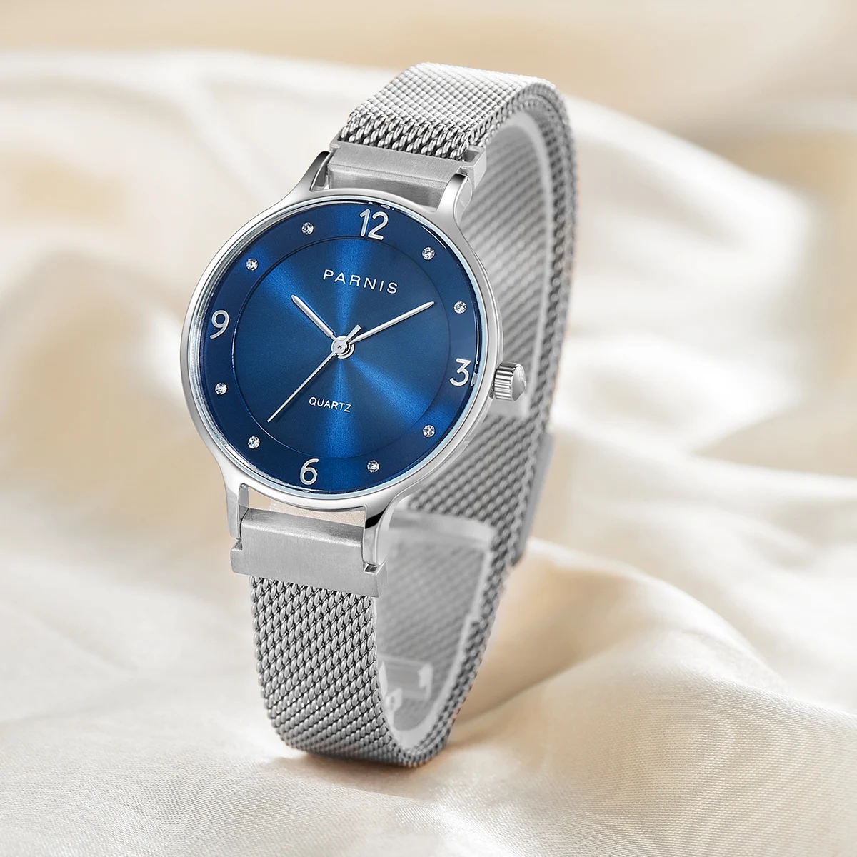Fashion Parnis 30MM Blue Dial Quartz Women's Watch Steel Strap Women 6.6MM Thickness Ladies Luxury Watches reloj de hombre 2022