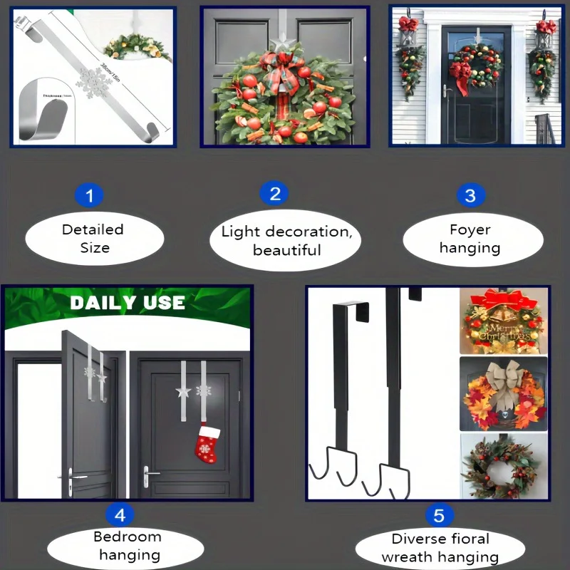 Рождественский цветочный венок вешалка на дверь большой металлический крючок