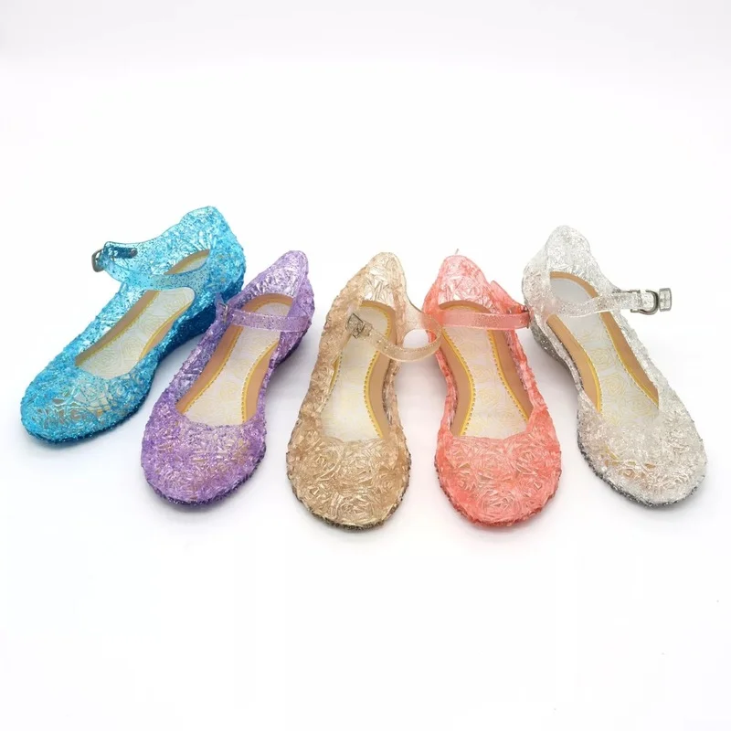 

Kids Girl Frozen Jelly Sandals Summer Shoes Waterproof Princess Shoes Slippers PVC Cinderella Crystal Cosplay Accessories