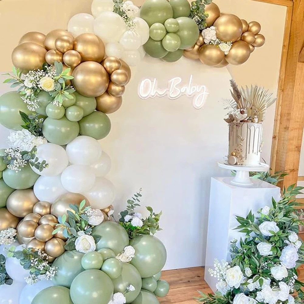 

Green Ballon Arch Sage Green White Gold Confetti Latex Balloons Garland Kit Wedding Anniversary Home Party Birthday Baby Shower