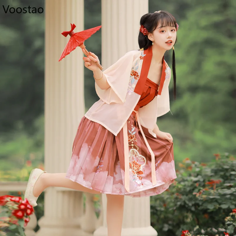 Женские Элегантные платья ханьфу в китайском стиле с цветочной вышивкой