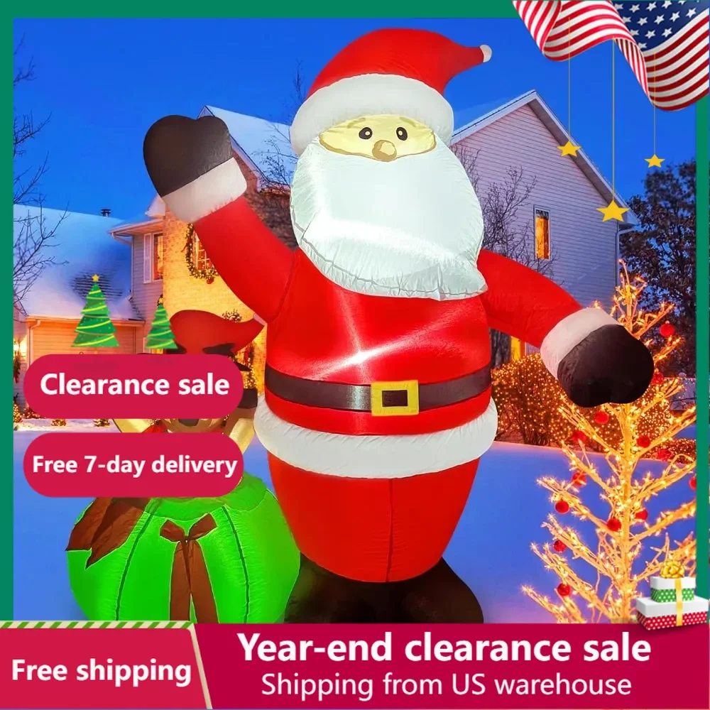 

Inflatable Christmas Decoration 2024 6FT Christmas Inflatables Santa Claus With Reindeer in Gift Bag Outdoor Decorations Decors